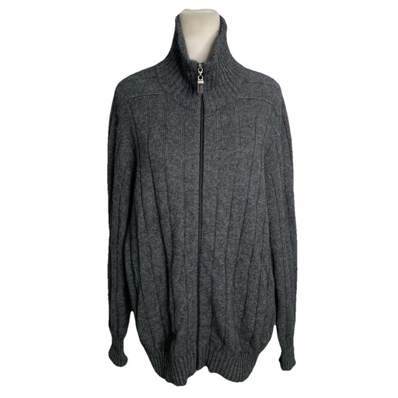 Zinity Merino Wool Possum Mock Neck Gray Zip Cardigan Sweater New Zealand Large - Picture 1 of 4